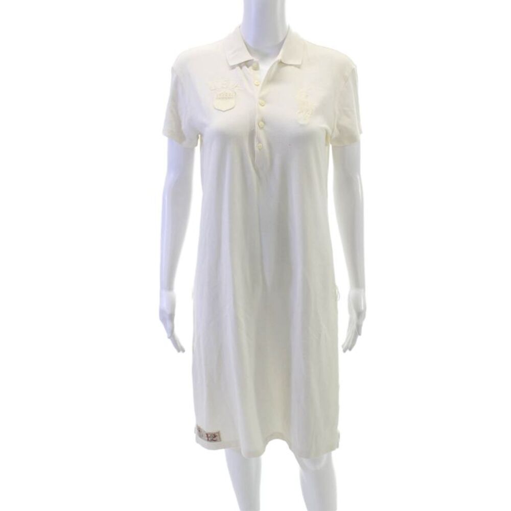 Ralph Lauren Blue Label Women Shirt Dress Ivory Cotton Short Sleeve Size S